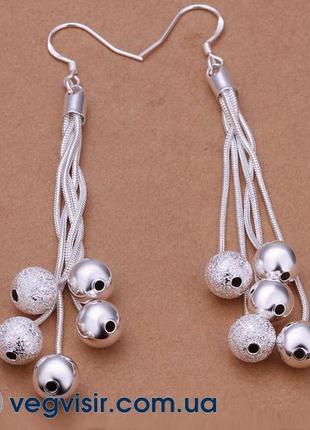 Модні висячі сережки пензля з кульками стерл. срібло 925 сереж...3 фото