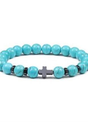 Браслет cross з оніксу з гематитовим хрестом метал