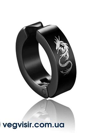 Модні чоловічі сережки-кліпси з драконом dragon із неіржавкої ...