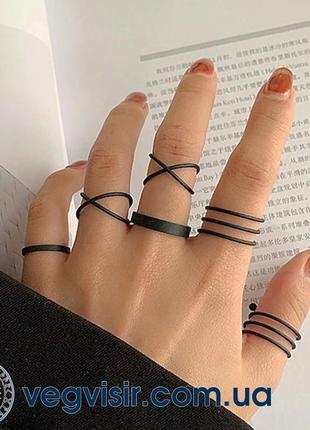 Набір жіночих чорних кілець 6 шт. комплект на фаланги кісточки...