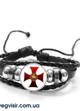 Стильний шкіряний браслет хрест тамплієрів хрестоносець лицарі...