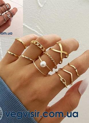 Набір жіночих кілець з геометричним узором 10 шт 2 кольори жем...