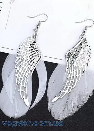 Вишукані сережки крила ангела та перо пір'я сережки металеві в...