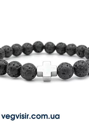 Браслет із шунгіту з хрестом вулканічного каменю чорний колір ...