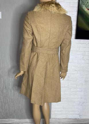 Вінтажне шерстяне пальто з коміром з лисиці вінтаж швейцарія lion d’or, m2 фото