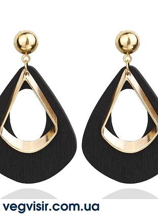 Модні сережки у формі крапельки крапля чорні геометрія металев...