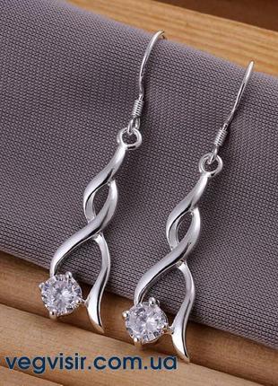 Елегантні модні висячі сережки з камінням кристали стерл. сріб...