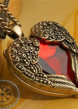 Підвіска вишукане серце з крилами щурячий кристал камінь кулон...