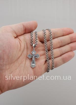Срібна цепочка і ажурний хрестик. чоловічий кулон хрест та лан...3 фото