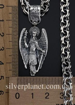 Срібний ланцюжок чоловічий з кулоном архангел михайло, товстий...7 фото