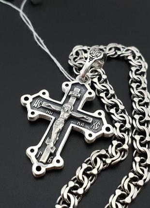 Срібна цепочка з хрестиком. чоловічий комплект ланцюжок та кул...