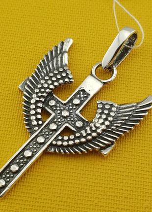 Срібний хрест. кулон з крилами з срібла
