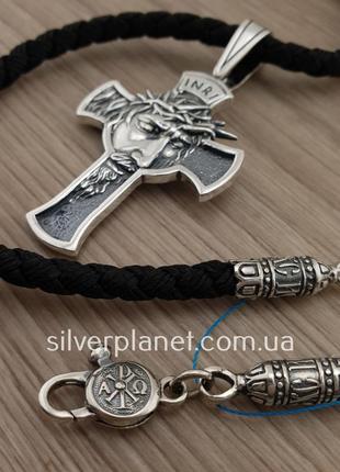 Шовкова цепочка і масивний срібний кулон хрестик образ ісуса. ...7 фото