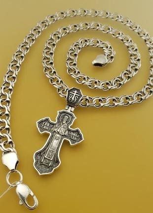 Срібна цепочка з хрестиком чоловіча. освячений кулон хрест св....1 фото