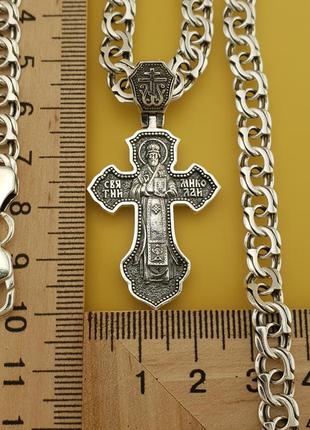 Срібна цепочка з хрестиком чоловіча. освячений кулон хрест св....6 фото