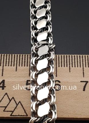 Подвійний срібний браслет бісмарк з накладками чоловічий. 19 см4 фото