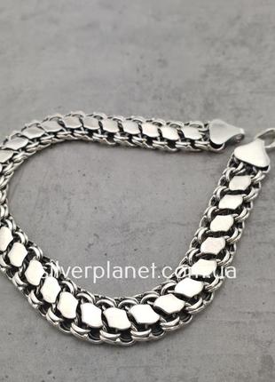 Подвійний срібний браслет бісмарк з накладками чоловічий. 19 см5 фото