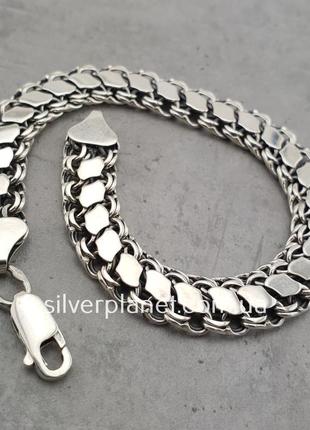 Подвійний срібний браслет бісмарк з накладками чоловічий. 19 см9 фото