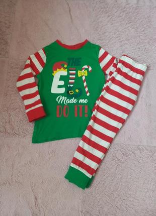 Бавовняна піжама ельф,новорічна бавовняна піжама,піжама в різдвяному стилі,помічник санти1 фото