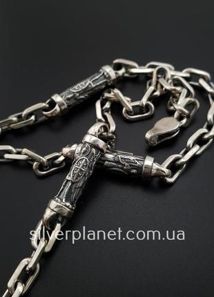 Чоловічий срібний ланцюжок якір з православними вставками арха...6 фото