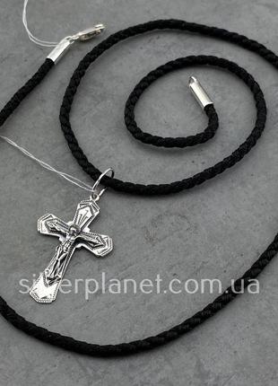Шовкова цепочка з срібним хрестиком. срібний кулон хрест і шов...7 фото