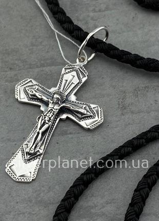 Шовкова цепочка з срібним хрестиком. срібний кулон хрест і шов...10 фото