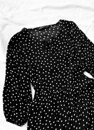 Ярусное платье в горошек lc waikiki, черная в белый горох, длинная, широкая, просторная, с карманом обмен7 фото