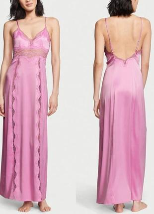 Пеньюар victoria's secret lace-inset long slip lilac chiffon xl