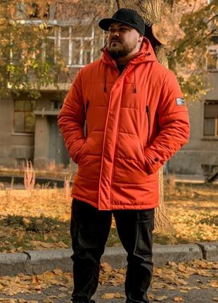 Помаранчева зимова чоловіча куртка з капюшоном1 фото