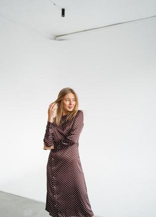 Легке шовкове плаття в горошок міді4 фото