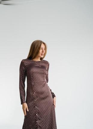 Легке шовкове плаття в горошок міді5 фото