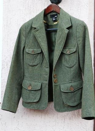Вовняний темно-зелений піджак, жакет блайзер h&m з кишенями1 фото
