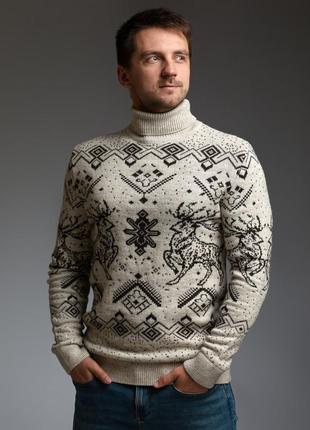 Теплий светр з оленями з високою горловиною mega2 фото