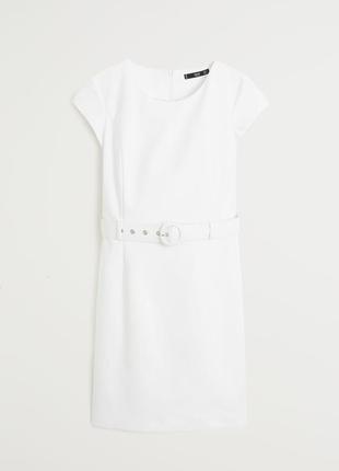 Базовое белое платье mango с ремешком5 фото