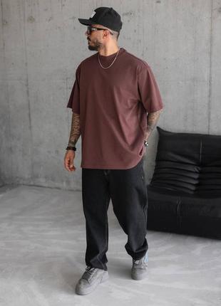 Мужская оверсайз футболка бордо премиум качества плотный коттон1 фото