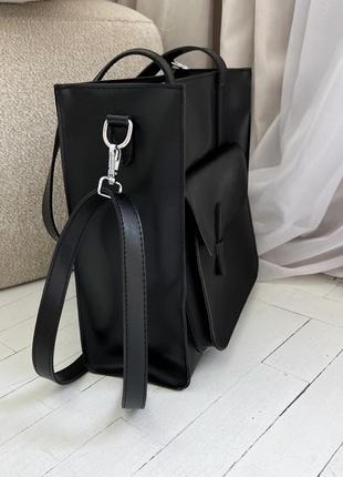 Женская сумка шопер черного цвета из эко-кожи на учебу, работу6 фото