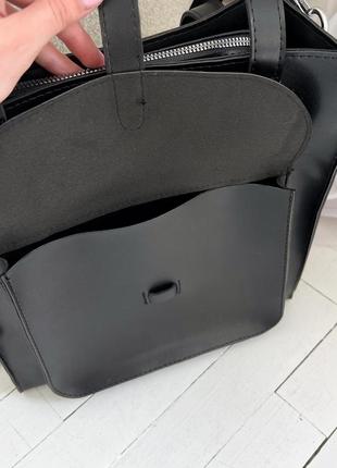 Женская сумка шопер черного цвета из эко-кожи на учебу, работу7 фото