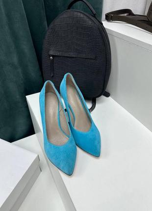 Эксклюзивные туфли лодочки из итальянской кожи и замши женские на каблуке шпильке9 фото