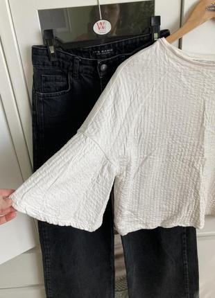 Zara m/l ідеальна стильна трикотажна молочна кофта блуза оверсайз обʼємна рукав воланом3 фото