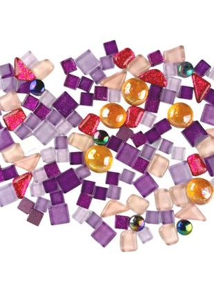 Набір шматочків мозаїки камінці мікс фіолетовий з блисками 200 гр 150-170 шт каміння декоративне для декору2 фото