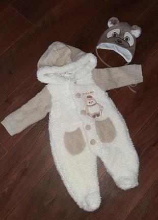 Теплий плюшевий комбінезон + дуже гарна шапочка (нова)