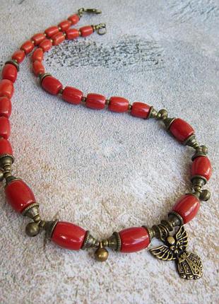 Бусы из кораллового и шелестов " тихий шелест"