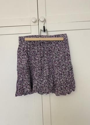 Цветочна юбка - шорты, цветочный принт юбка высокая посадка легкая ярусная летняя4 фото