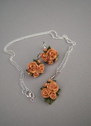 Комплект розы серьги + кулон