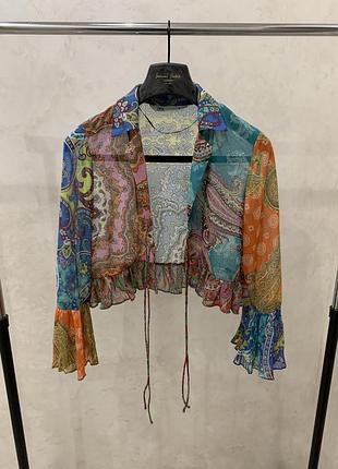 Блуза з принтом zara блузка сорочка з пишними рукавами