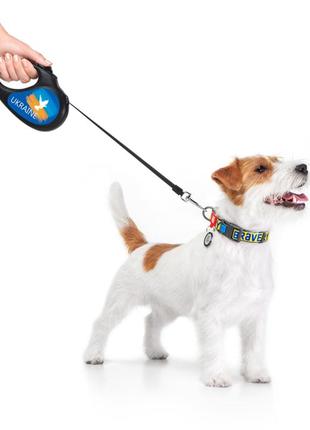 Поводок-рулетка для собак waudog r-leash, рисунок "прапор", светоотражающая лента2 фото