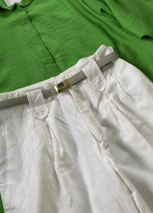 Актуальные белые льняные штаны бананы с защитами,р38-405 фото