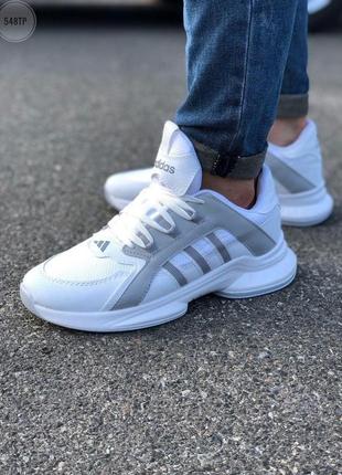 Кроссовки мужские adidas white, белые (адидас, адидасы, беговые, летние, текстильные)2 фото