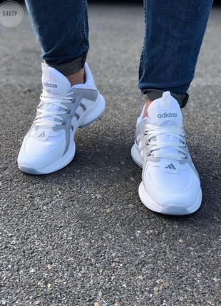 Кроссовки мужские adidas white, белые (адидас, адидасы, беговые, летние, текстильные)4 фото