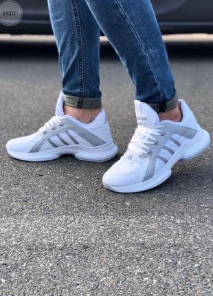 Кроссовки мужские adidas white, белые (адидас, адидасы, беговые, летние, текстильные)5 фото